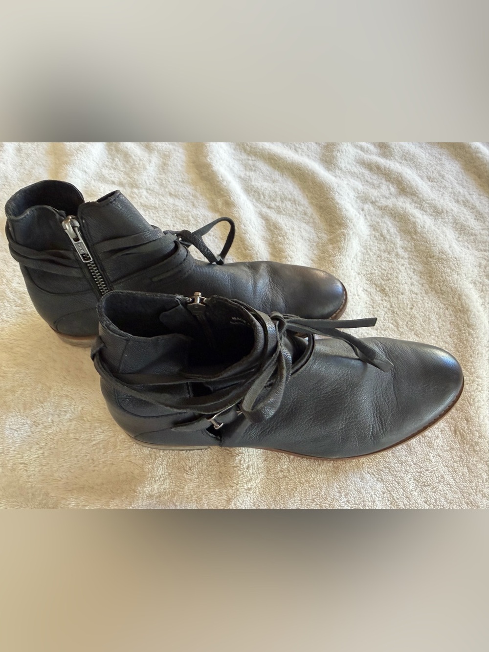 Free People Black Leather Lace-Up Ankle Booties